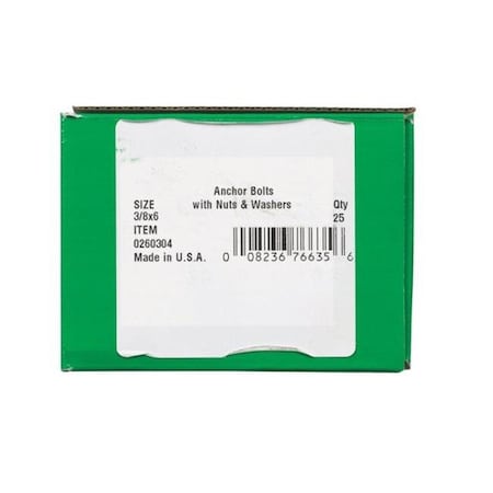 Hillman Hillman 260304 0.38 x 6 in. Anchor Bolts with Nuts 57262